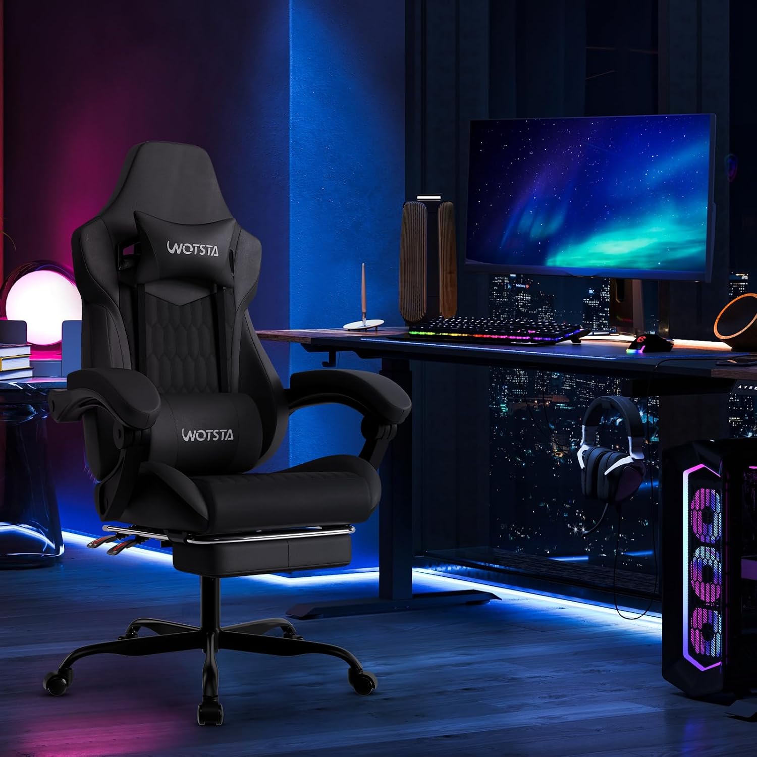 フットレスト付きゲーミングチェア、高背もたれゲーミングチェア - Video Gaming & Esports Usd Acc のレビューと価格